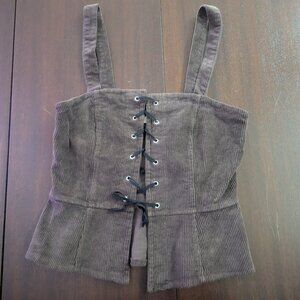 Don't Ask Why Brown Corduroy Lace Up Tank Top One Size Fits Most